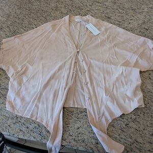 Sim & Sam Blush-peach Blouse. Button Down. Collar. Tied Bottom. NWT.